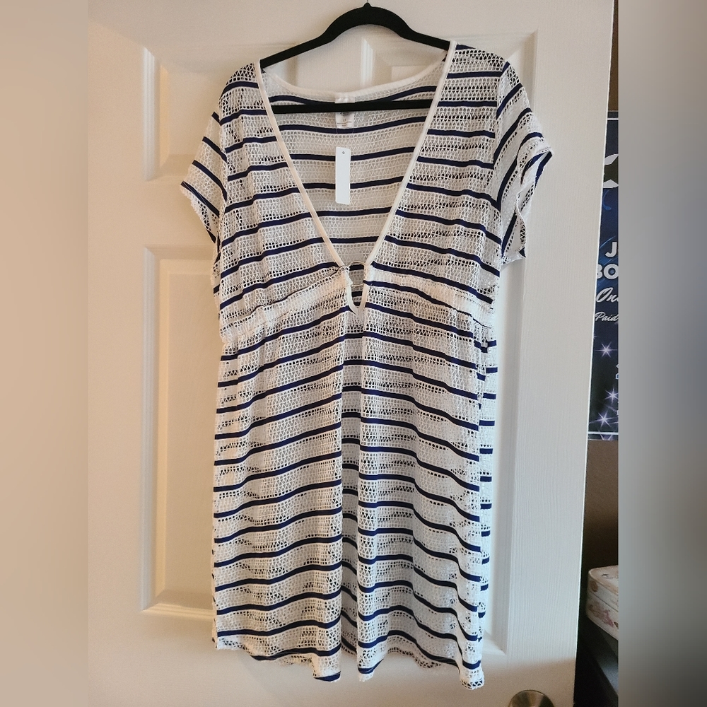 Alexa & Stella Beach Cover up Blue and White Size 2X
